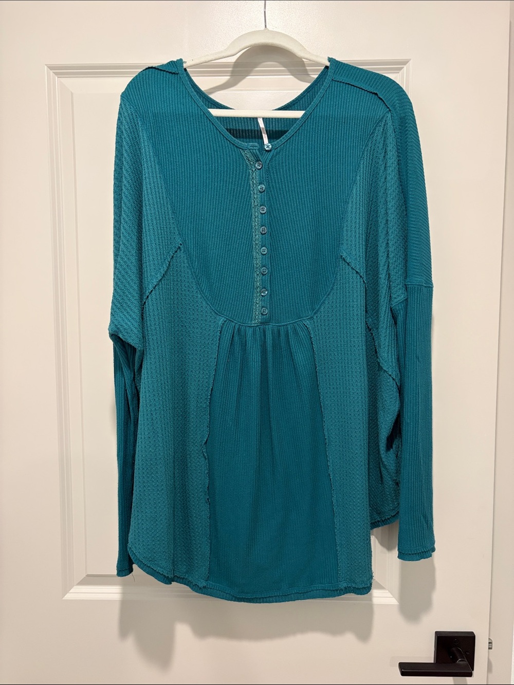 Free People Teal Long-Sleeve Henley  Top - XL